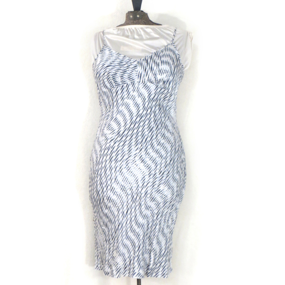 Banana Republic Gray & White Silk Slip Dress